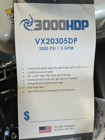 VORTEXX 3000HDP PRESSURE WASHER